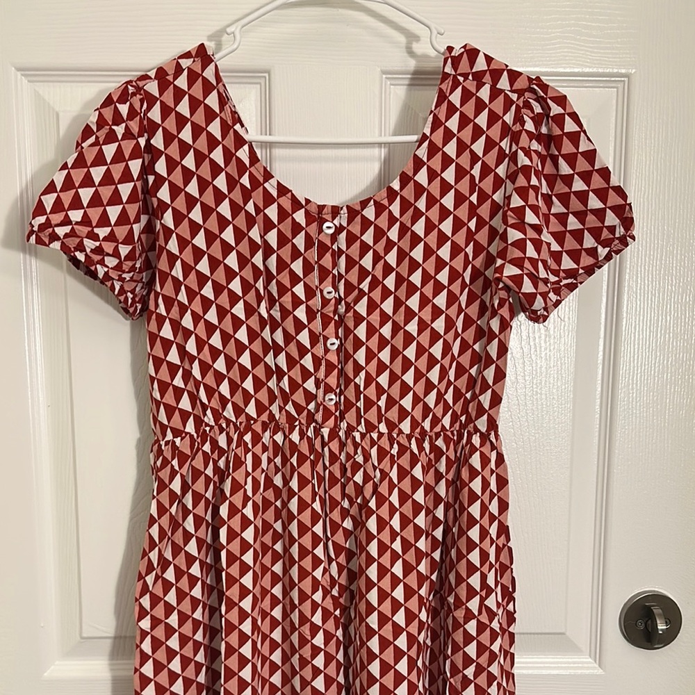 Red and White Geometric Dress